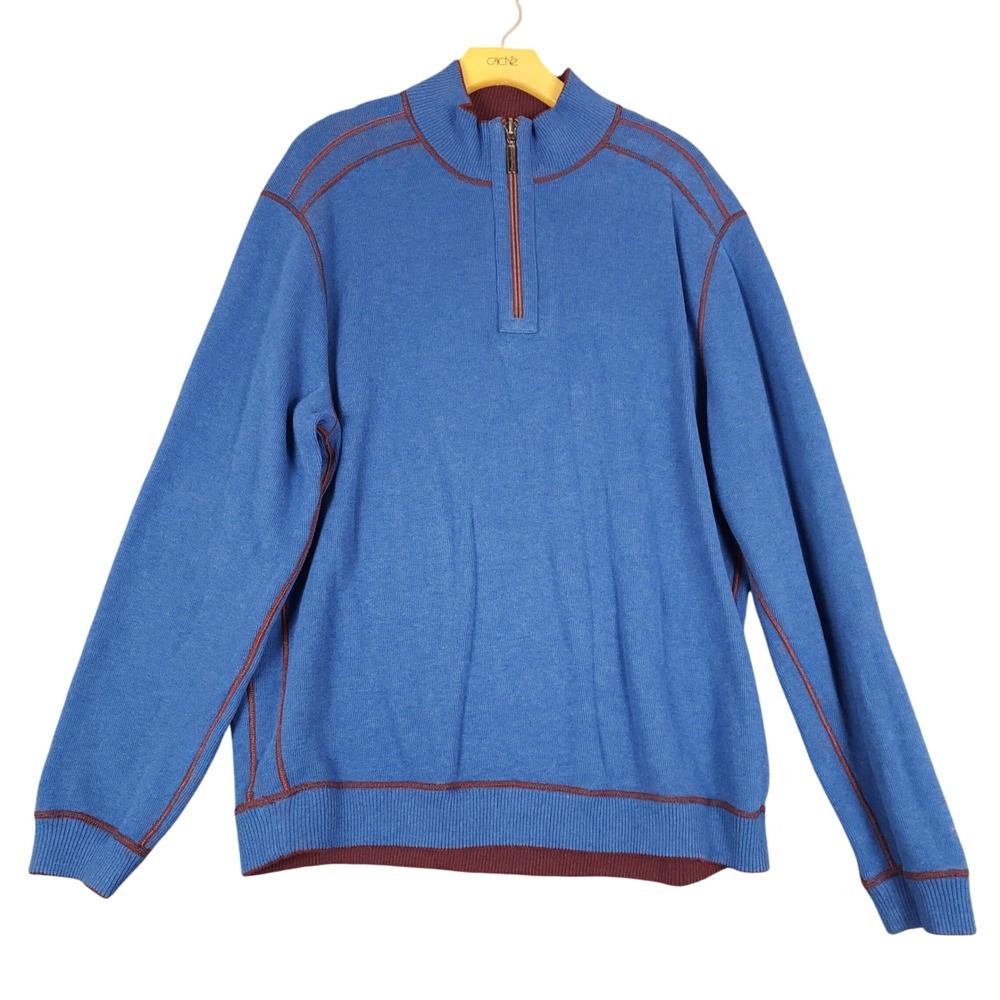 Tommy Bahama Men's Quarter Zip‎ Sweater Pullover Nautical Stitching Reversible